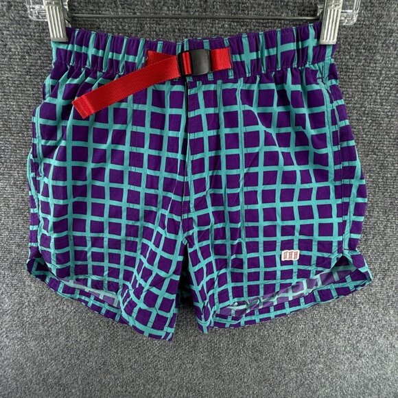Topo Designs Purple Blue Geometric Shorts Belted XS Women Nylon Stretch Adult - Picture 1 of 14